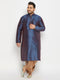 Vastramay Men's Plus Size Navy Blue Zari Weaved Kurta Dhoti Set